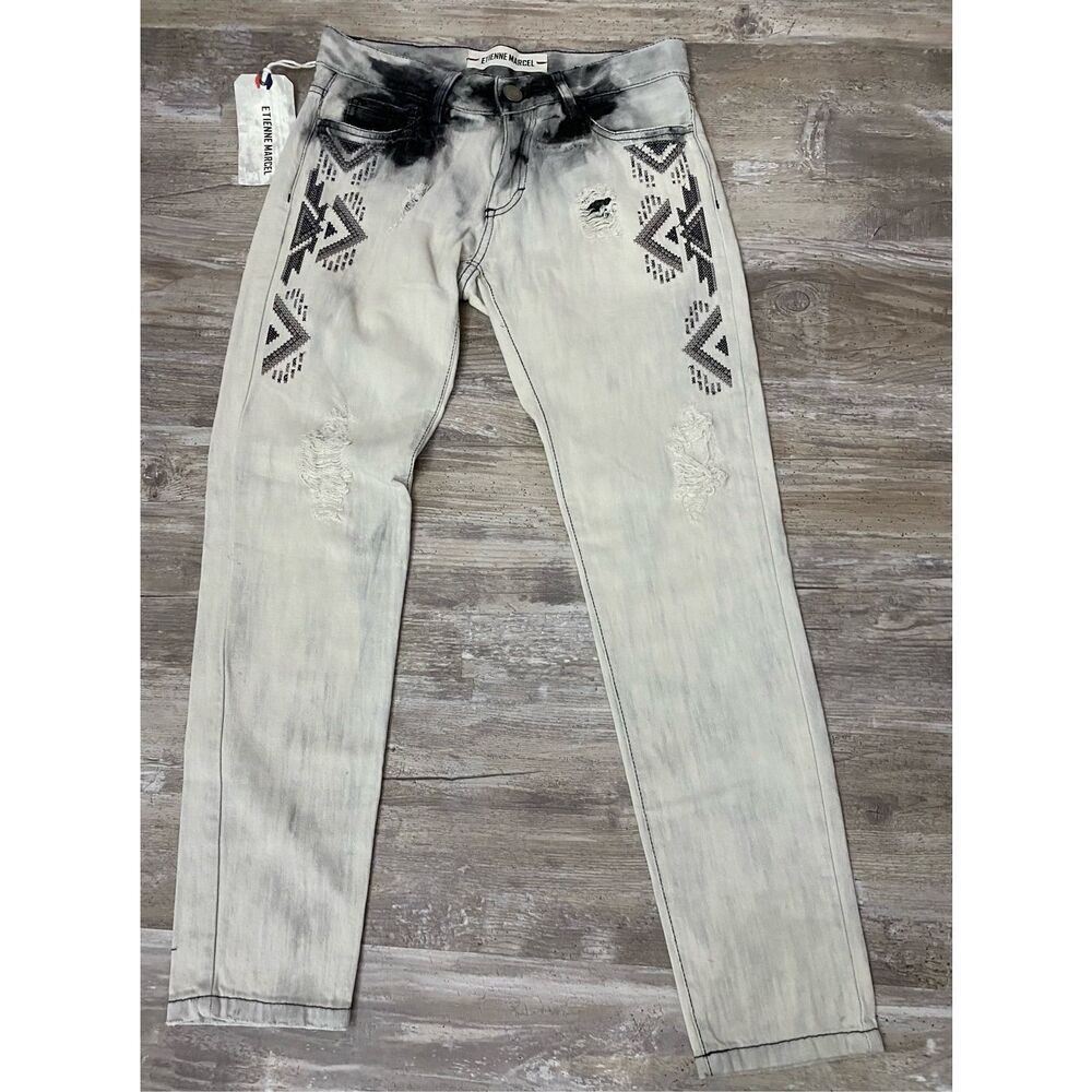 Etienne Marcel Embroidered Distressed Denim Jeans Women’s Sz 26